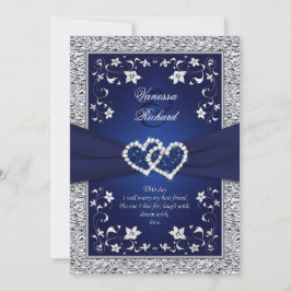 Marinho Silver Floral Hearts FAUX Foil Convite de