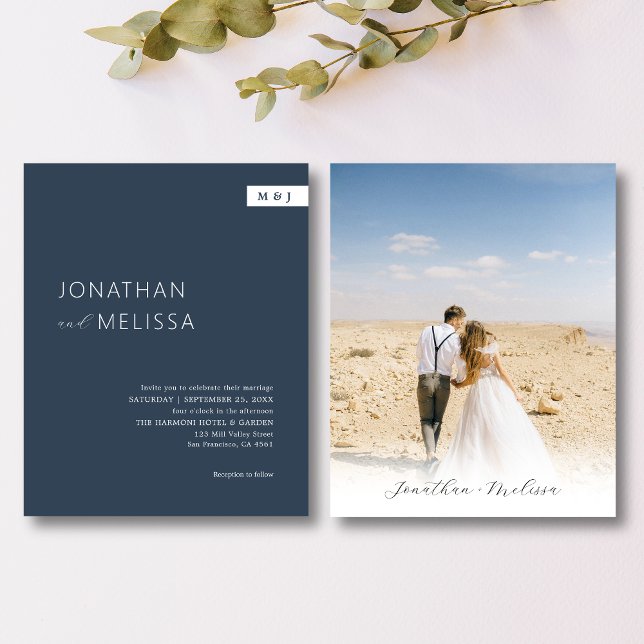 MARINHO Simples  Azul Casamento do Monograma Cláss (Criador carregado)