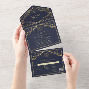 Marinho Sun Moon Tarot Card QR Convite de casament