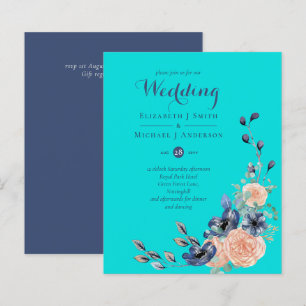 MARINHO Teal Coral Floral Convites para Casamento