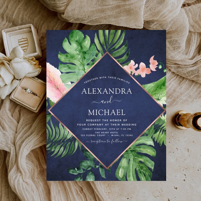 Marinho Tropical Azul Casamento Geométrico (Criador carregado)