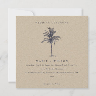 Marinho Tropical Palm Tree Convite de casamento Kr