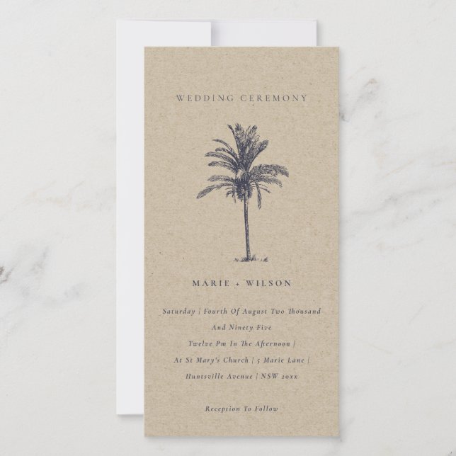 Marinho Tropical Palm Tree Convite de casamento Kr (Frente)