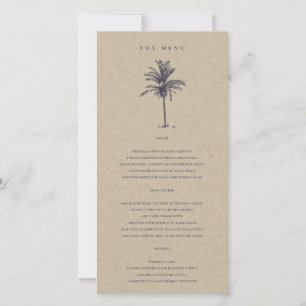 Marinho Tropical Palm Tree Kraft Cartão de Menu de