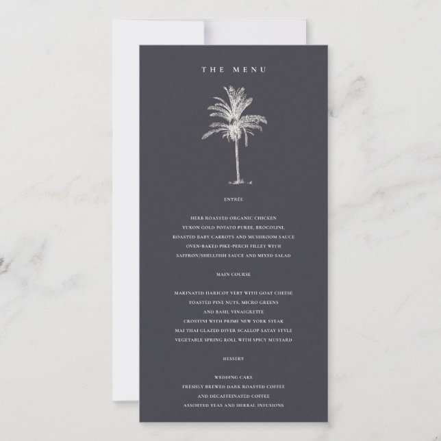 Marinho Tropical Palm Tree Kraft Cartão de Menu de (Frente)
