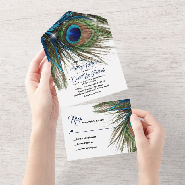 Marinho Turquoise Peacock Feather Boho Casamento (Tearaway)