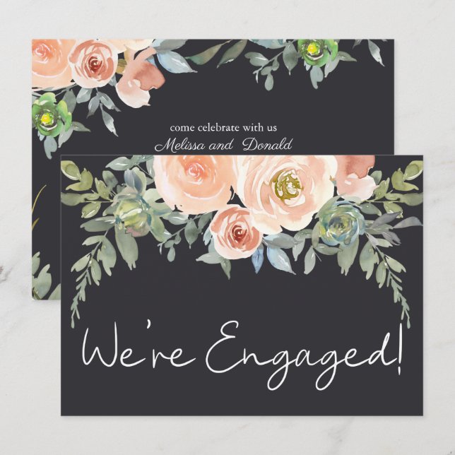 Marinho Verde Pêssego Noivado Elegante Floral Past (Frente/Verso)