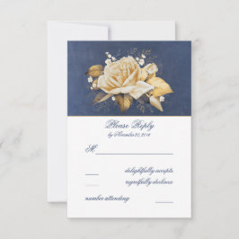 Marinho Vintage e RSVP de Casamento Floral Dourado