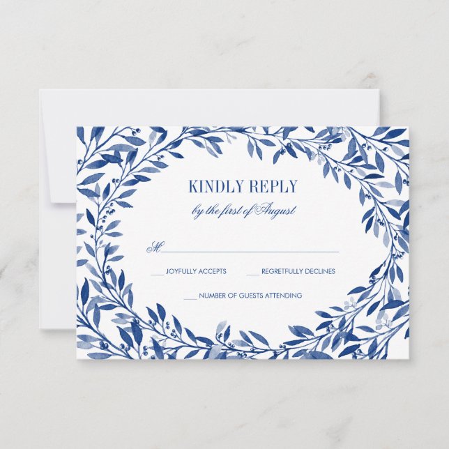Marinho Watercolor Laurel Wreath Wedding RSVP (Frente)