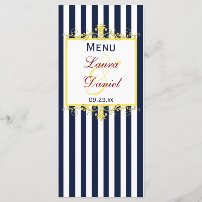 Marinho White Yellow Red Strips, Rolls Menu Card (Frente)