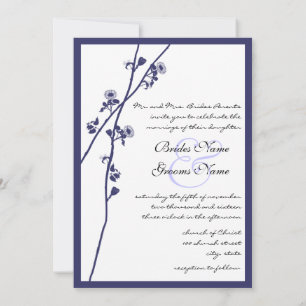 Marinho Wild Flower Branches Convite de Casamento