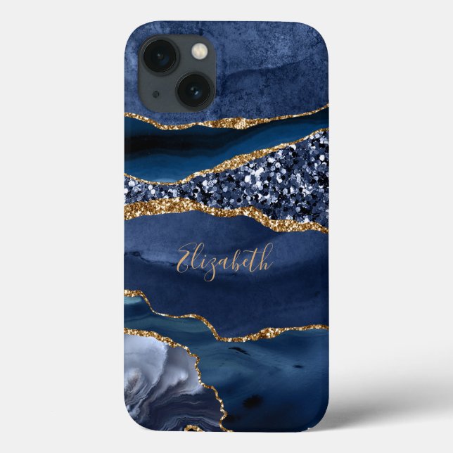 Mármore Ágata Brilho Azul Dourado Monograma Tendên (Verso)