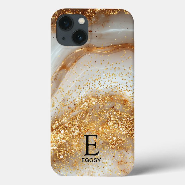 Mármore branco chic monograma com brilho dourado (Verso)