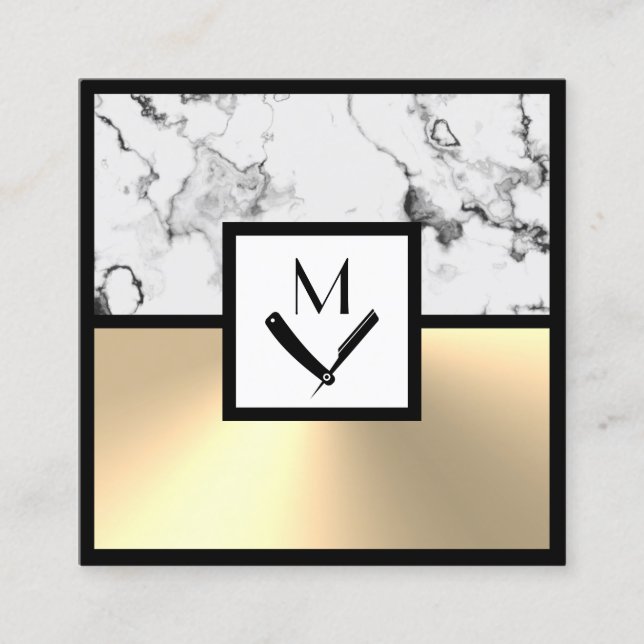 Mármore branco e cartão de visita de ouro quadrado (Frente)