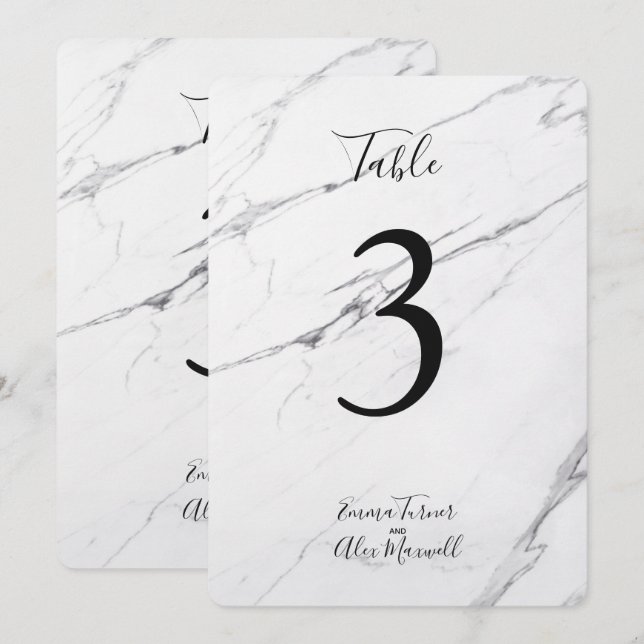 Mármore Branco Moderno | Cartões de número de mesa (Frente/Verso)