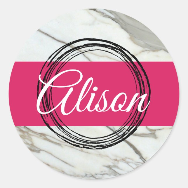 Mármore branco personalizado, adesivos rosa e pret (Frente)