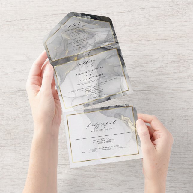 Mármore de Casamento Preto Dourado Tinta Alcoólica (Aba destacável)