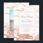 Mármore de folha de rosa dourado Doce 16 Convite<br><div class="desc">rosa dourado e fundo de mármore marinho pareceram sotaque,  juntamente com um roteiro elegante para o seu convite perfeito de aniversário. Você pode escolher entre a opção de foto ou não-foto.</div>