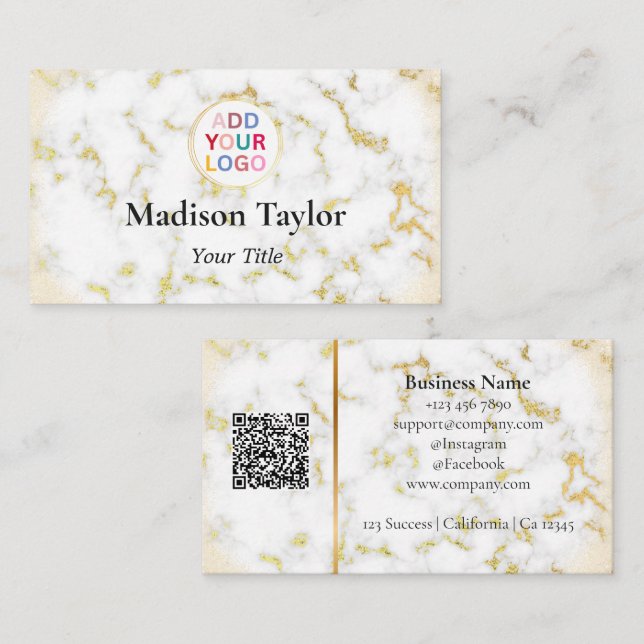 Mármore Faux e Cartão de visita de código QR Doura (Frente/Verso)