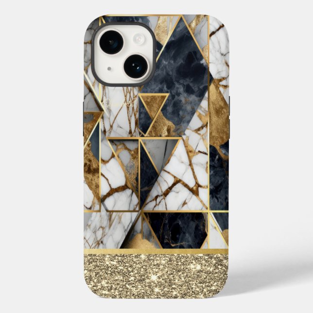 Mármore Preto Geométrico Brilho Dourado Elegante (Verso)