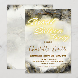 Mármore rosa-rosa-néon Dourado Doce 16.º Aniversár