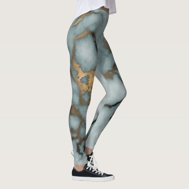 Mármore Veia Dourada  Leggings Névoa Oceânica (Direita)