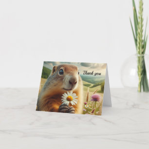 Marmota Fofa com um Cartão de Agradecimento Dobrad