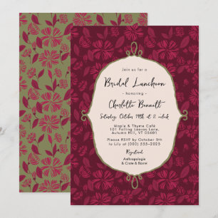 Maroon Autumn Floral Bridal Luncheon Convite