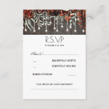 Maroon Flowers Rustic String Lights Casamento RSVP