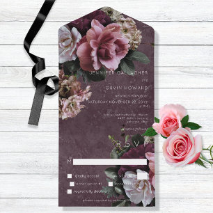 Maroon Pink Floral Moderno Tudo em Um Convite