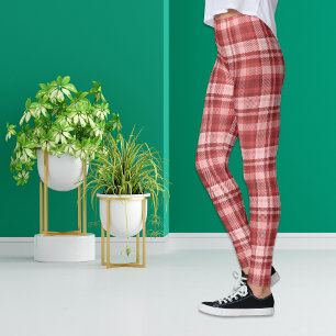 Maroon Red Pink Madras Xadrezes Leggings