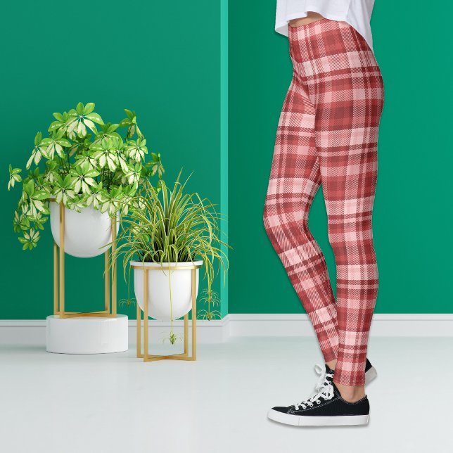 Maroon Red Pink Madras Xadrezes Leggings (Criador carregado)
