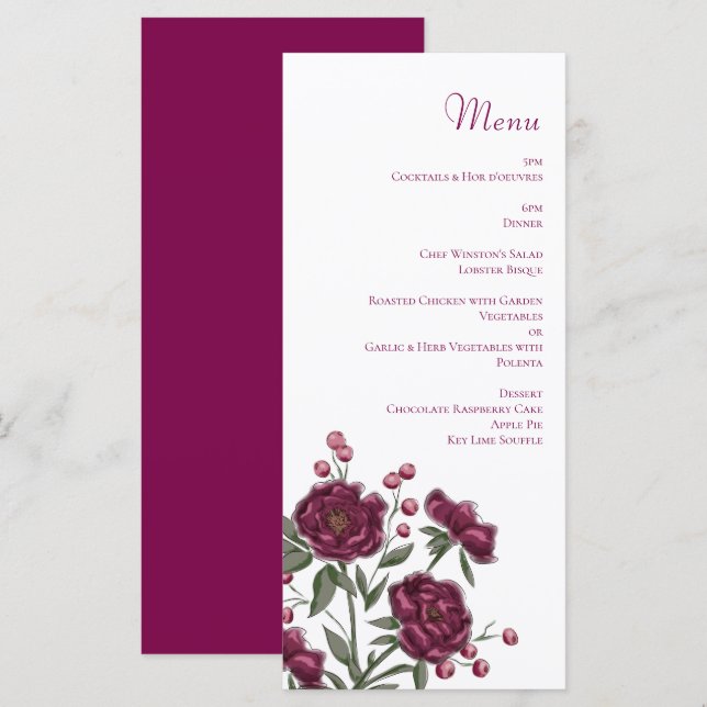 Maroon Rose Wedding Menus (Frente/Verso)
