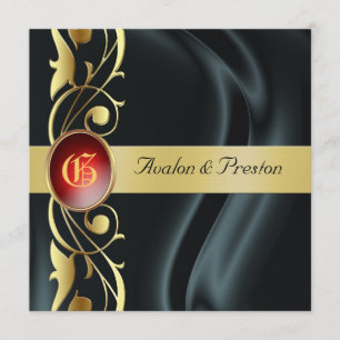 Marquês Black Silk Dourado Scroll Ruby Convite