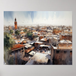 Marrakech Marrocos Watercolor Art Impressão