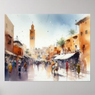 Marrakech Marrocos Watercolor Art Impressão