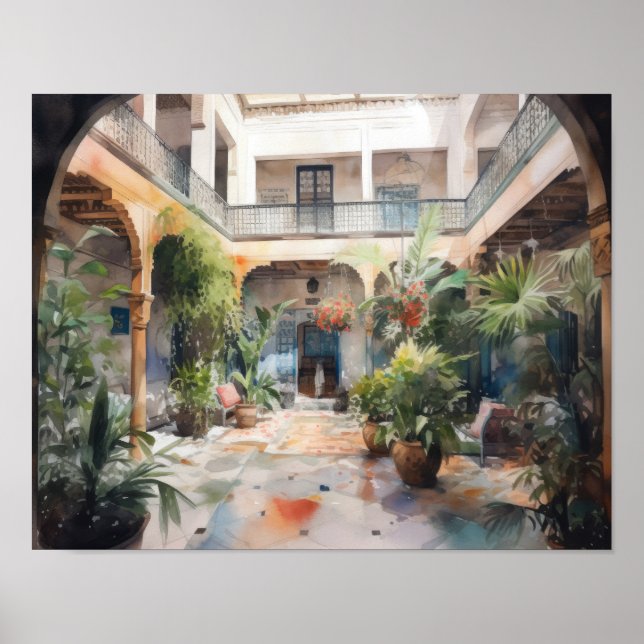 Marrakech Riad Marroquino Pintura Impressão (Frente)