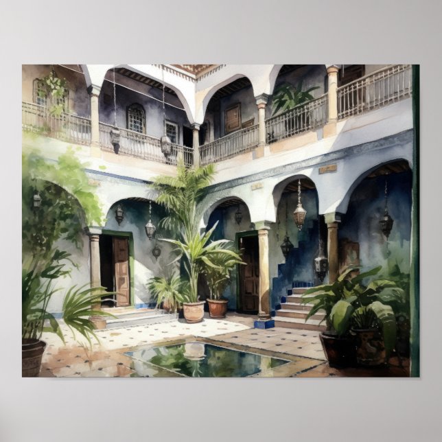 Marrakech Riad Marroquino Pintura Impressão (Frente)