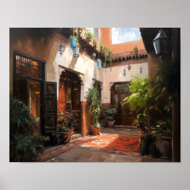 Marrakech Riad Marroquino Pintura Impressão (Frente)