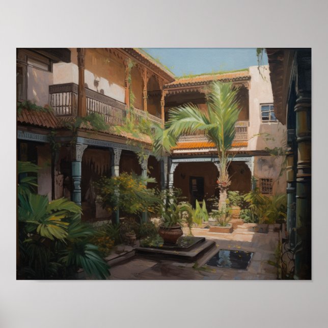 Marrakech Riad Marroquino Pintura Impressão (Frente)