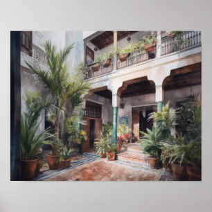 Marrakech Riad Watercolor Art Impressão