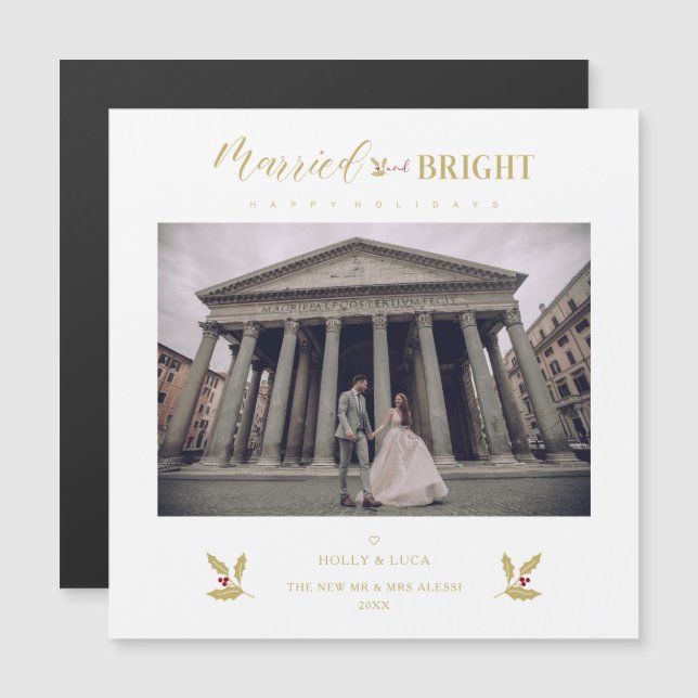 Married & Bright Happy Hollidays Newlyweds Photo (Frente/Verso)