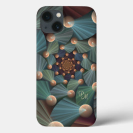 Marrom abstrato Fractal, Chata, Monograma Azul