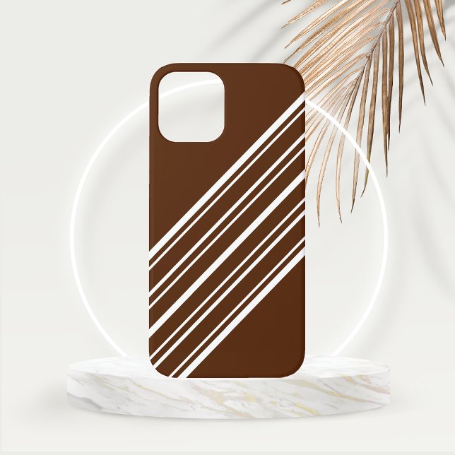 Marrom Chocolate com Listras Brancas (Chocolate Brown with White Diagonal White Stripes Phone Case)