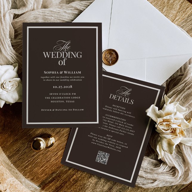 Marrom Escuro Café | Convite de Casamento Luxuoso  (Criador carregado)