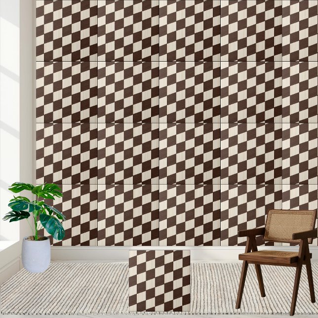 Marrom geométrico versátil e Azulejo branco contro (Versatile Geometric Brown and White Checkered Tile)