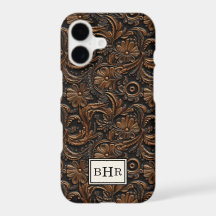 Marrom Vintage em Couro Trabalhado Monogramado