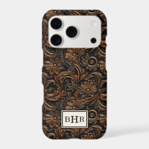 Marrom Vintage em Couro Trabalhado Monogramado