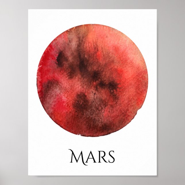 Mars Planet Watercolor Poster (Frente)