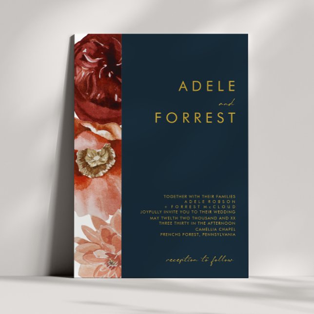 Marsala Autumn Floral | Convite para Marinho (Criador carregado)